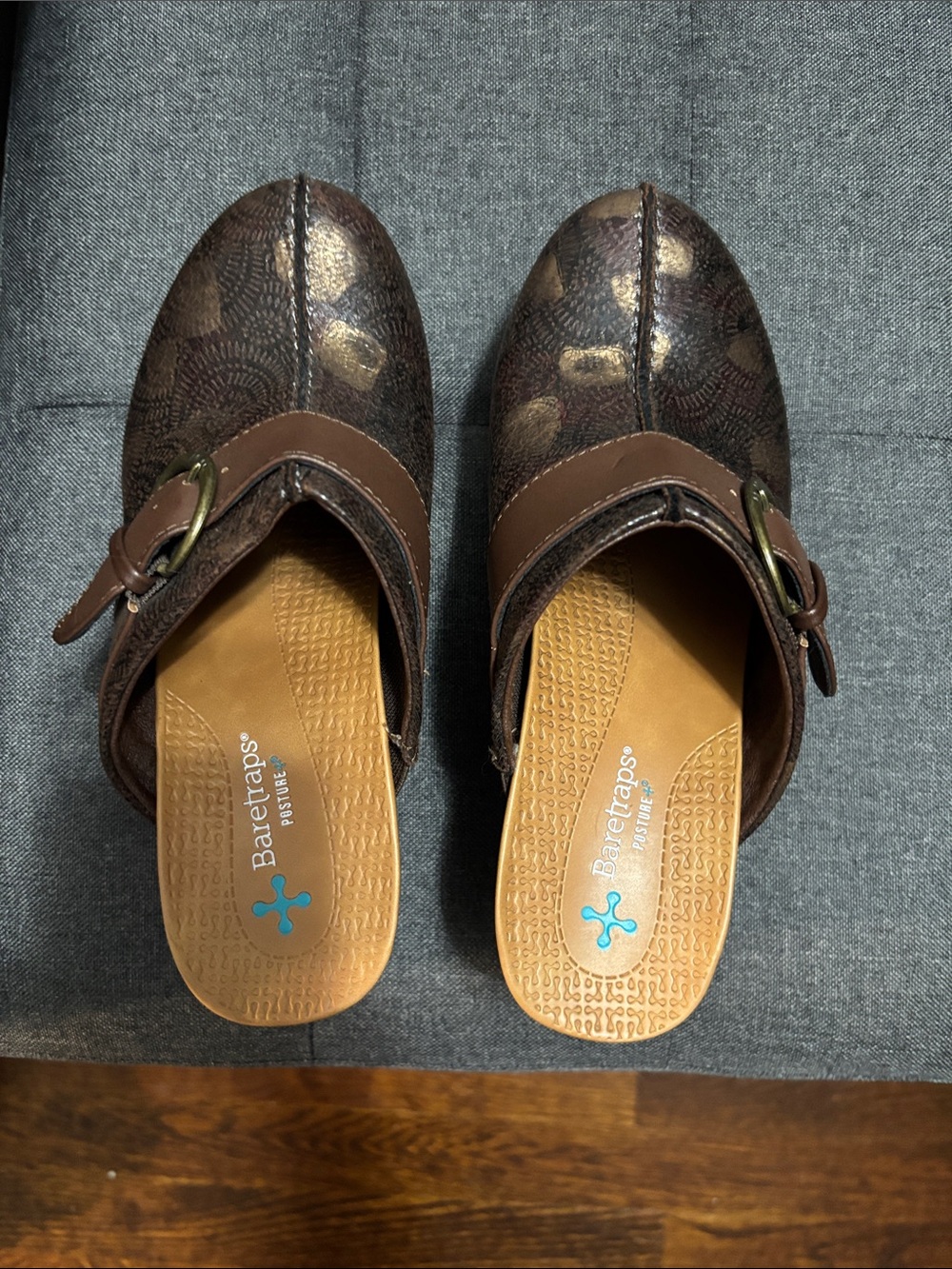 BareTraps Brown Patterned Slip-On Mules with Buckle